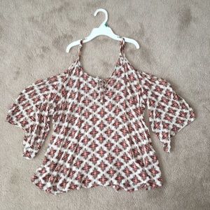 Cold shoulder tribal print top